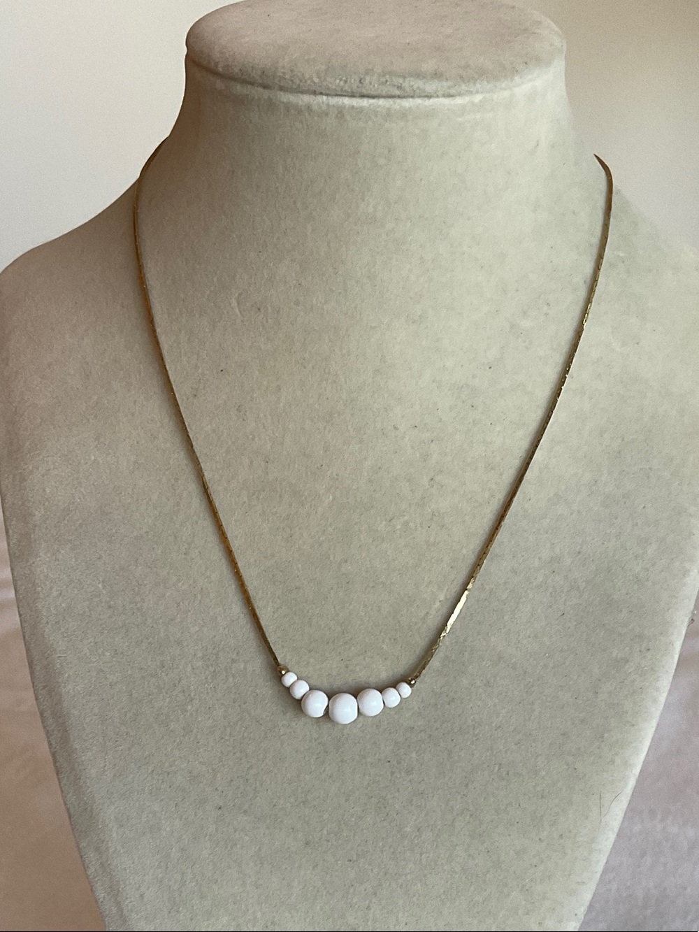 Gold Necklace with White Bead Accent